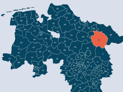 Karte mit den Wahlkreisen in Niedersachsen.