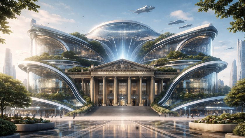 Futuristische Ansicht vom Leineschloss - mit KI generiert